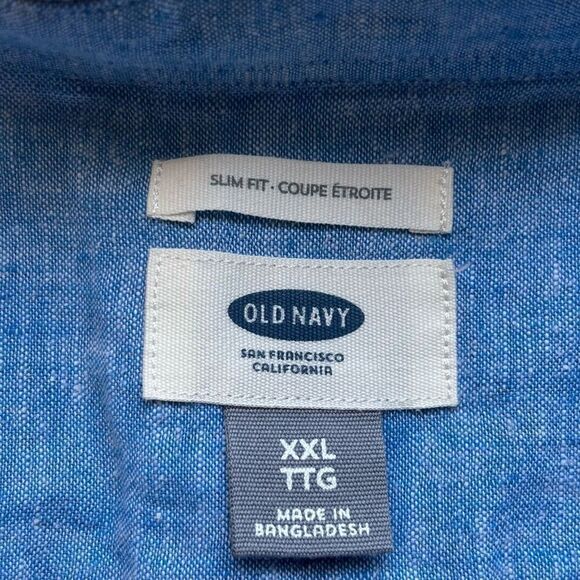 Old navy linen blend long sleeve button down shirt blue XXL new - Picture 3 of 8